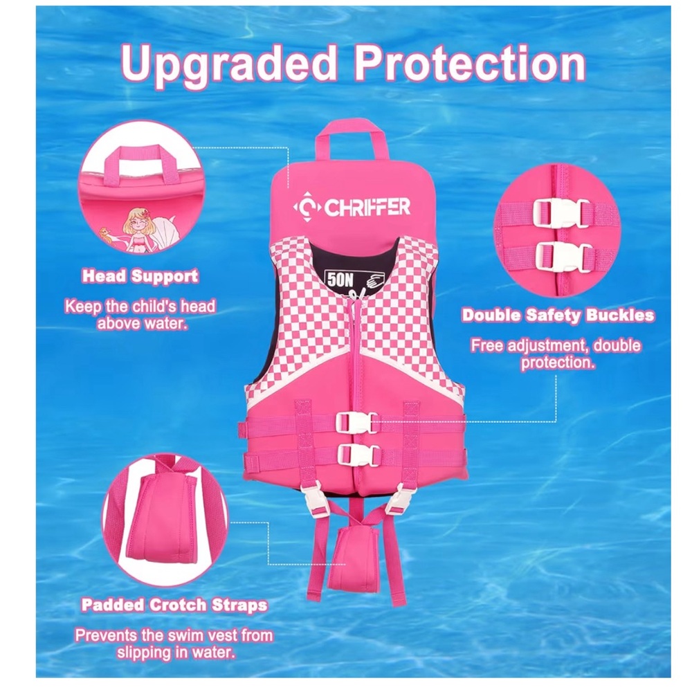 NWT Toddler white and pink Swim Vest Life jacket Adjustable Size guide in photos - Picture 2 of 13